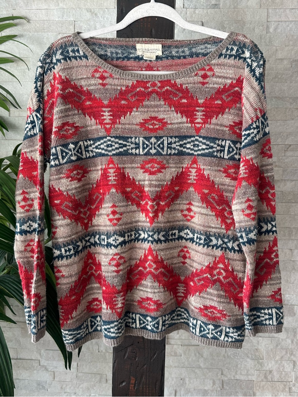 Ralph Lauren Denim Supply Southwestern Tribal Cowgirl Cotton Sweater Size M